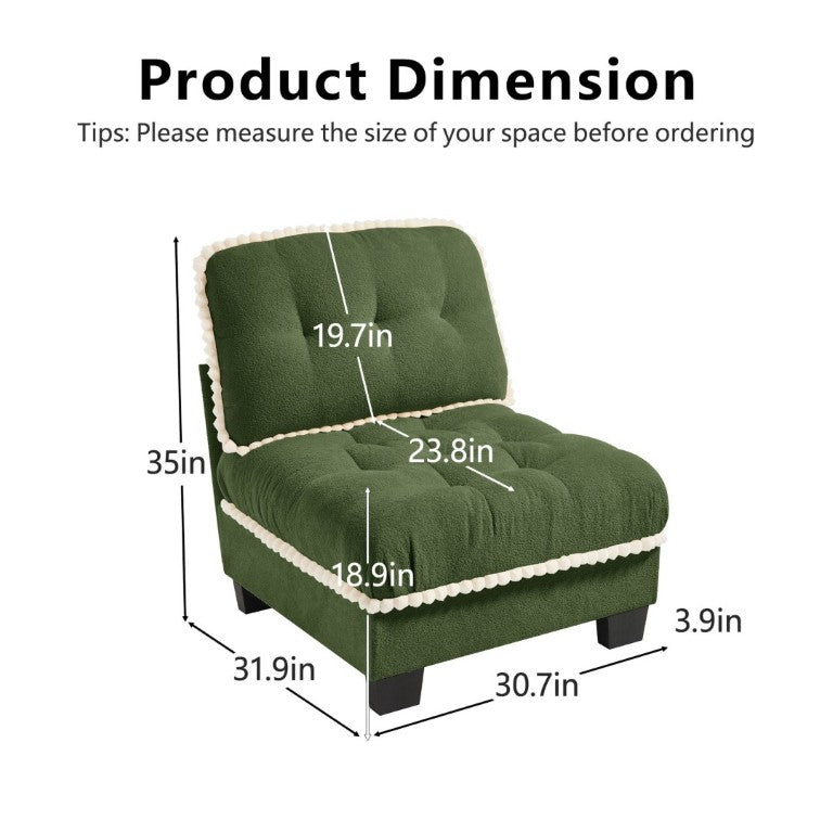 English Elm Sandra Chenille Sofa with Pom-Pom Trim Quilted Tufted Cushions and Ottoman Green W714P477935