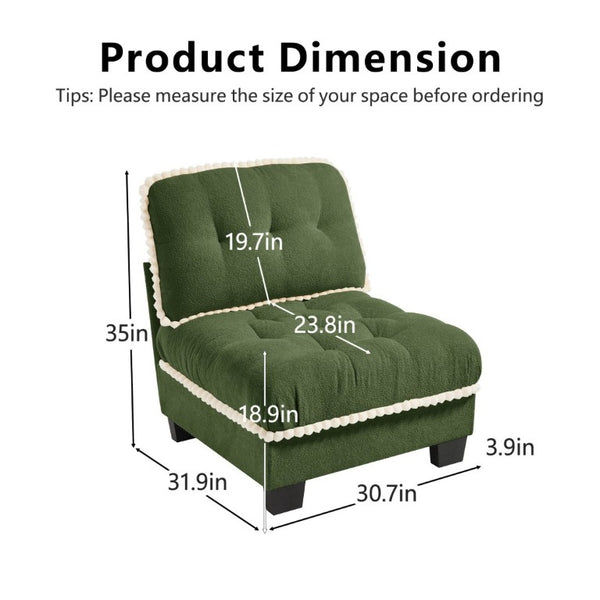 English Elm Sandra Chenille Sofa with Pom-Pom Trim Quilted Tufted Cushions and Ottoman Green W714P477935