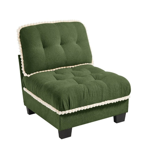 English Elm Sandra Chenille Sofa with Pom-Pom Trim Quilted Tufted Cushions and Ottoman Green W714P477935
