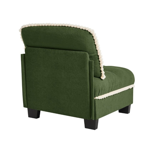 English Elm Sandra Chenille Sofa with Pom-Pom Trim Quilted Tufted Cushions and Ottoman Green W714P477935