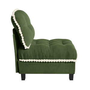 English Elm Sandra Chenille Sofa with Pom-Pom Trim Quilted Tufted Cushions and Ottoman Green W714P477935