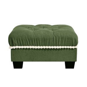 English Elm Ottoman Chenille Sectional Module with Tufted Seat Pom Trim and Modular Lounge Design Green W714P477957