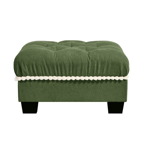 English Elm Ottoman Chenille Sectional Module with Tufted Seat Pom Trim and Modular Lounge Design Green W714P477957