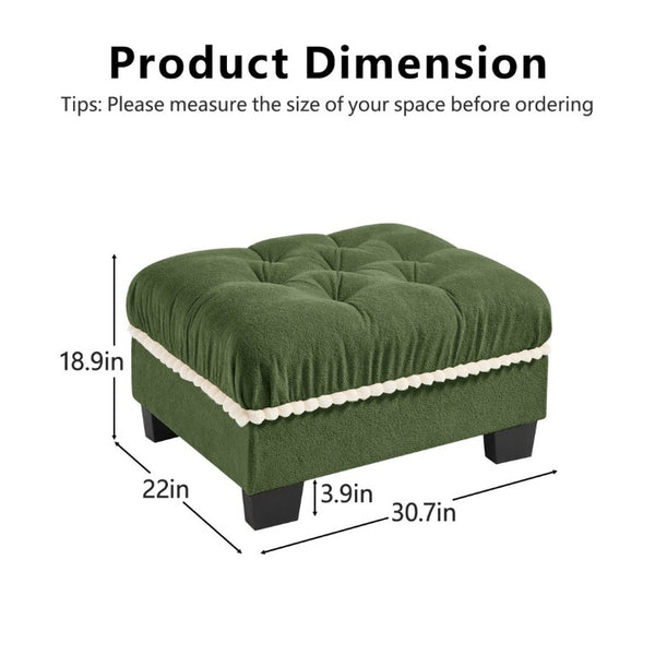 English Elm Ottoman Chenille Sectional Module with Tufted Seat Pom Trim and Modular Lounge Design Green W714P477957