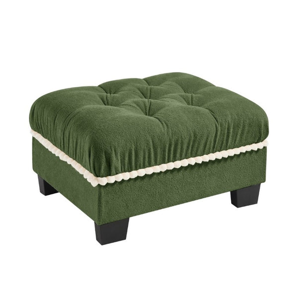 English Elm Ottoman Chenille Sectional Module with Tufted Seat Pom Trim and Modular Lounge Design Green W714P477957