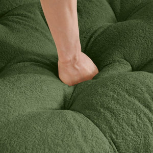 English Elm Ottoman Chenille Sectional Module with Tufted Seat Pom Trim and Modular Lounge Design Green W714P477957