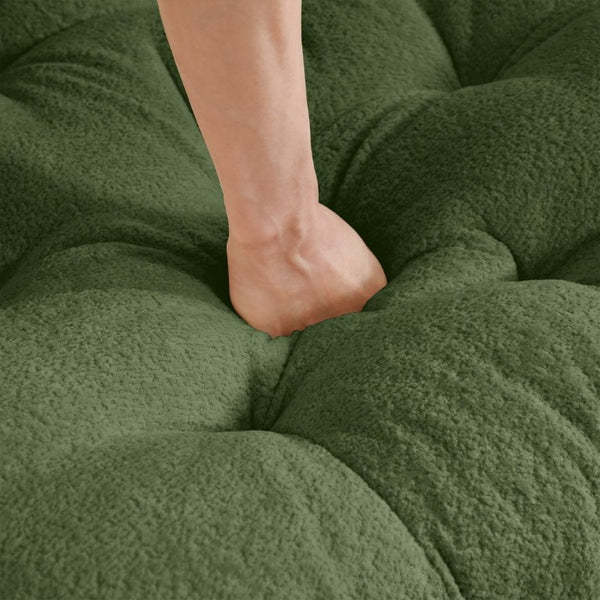 English Elm Ottoman Chenille Sectional Module with Tufted Seat Pom Trim and Modular Lounge Design Green W714P477957