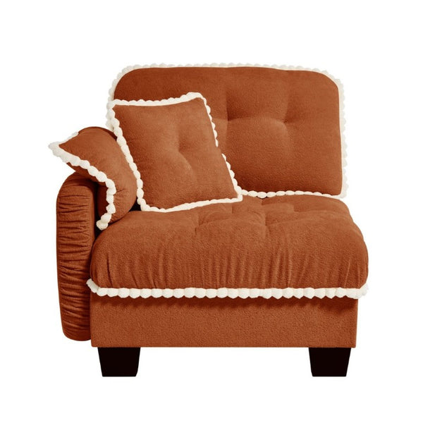 English Elm Sandra Chenille Sectional Sofa with Pom-Pom Trim and Convertible Ottoman for Living Rooms Orange LSF W714P477993