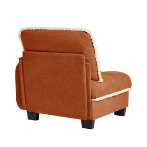 English Elm Sandra Chenille Sectional Sofa with Pom-Pom Trim and Convertible Ottoman for Living Rooms Orange RSF W714P477997