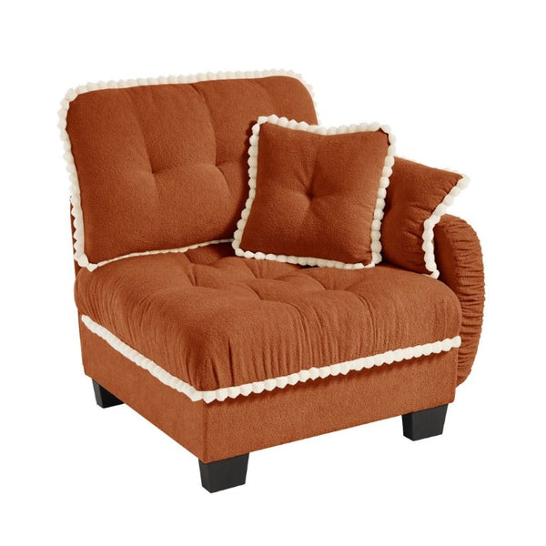 English Elm Sandra Chenille Sectional Sofa with Pom-Pom Trim and Convertible Ottoman for Living Rooms Orange RSF W714P477997