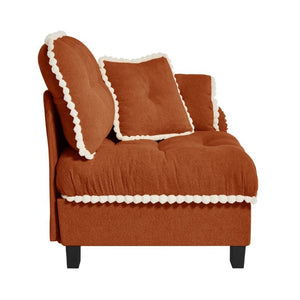 English Elm Sandra Chenille Sectional Sofa with Pom-Pom Trim and Convertible Ottoman for Living Rooms Orange RSF W714P477997