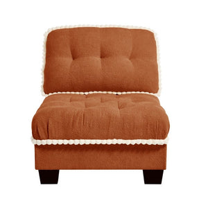 English Elm Sandra Chenille Sofa with Pom-Pom Trim Quilted Tufted Cushions and Ottoman Orange W714P478009