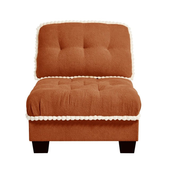 English Elm Sandra Chenille Sofa with Pom-Pom Trim Quilted Tufted Cushions and Ottoman Orange W714P478009