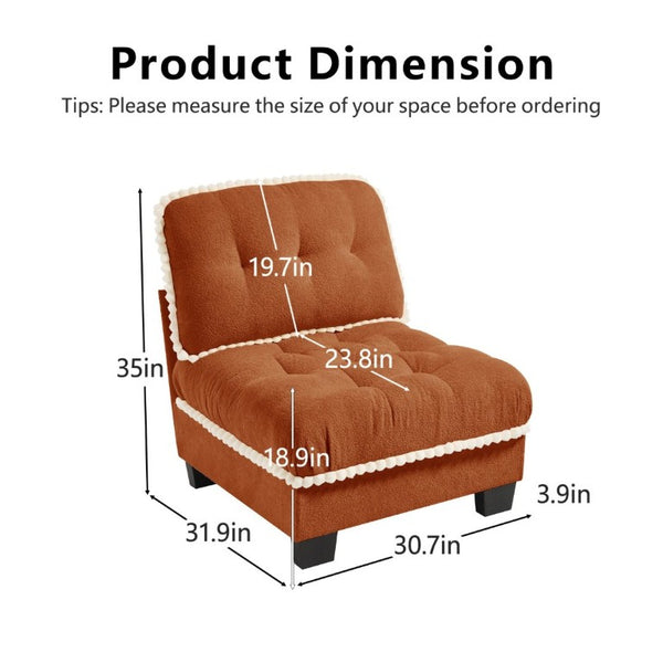 English Elm Sandra Chenille Sofa with Pom-Pom Trim Quilted Tufted Cushions and Ottoman Orange W714P478009