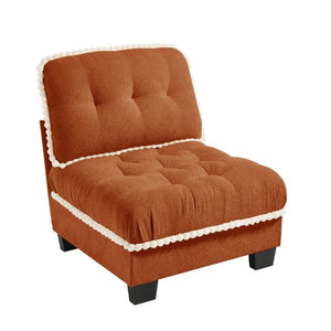 English Elm Sandra Chenille Sofa with Pom-Pom Trim Quilted Tufted Cushions and Ottoman Orange W714P478009