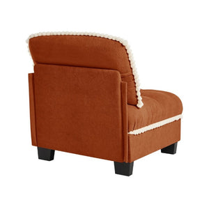 English Elm Sandra Chenille Sofa with Pom-Pom Trim Quilted Tufted Cushions and Ottoman Orange W714P478009