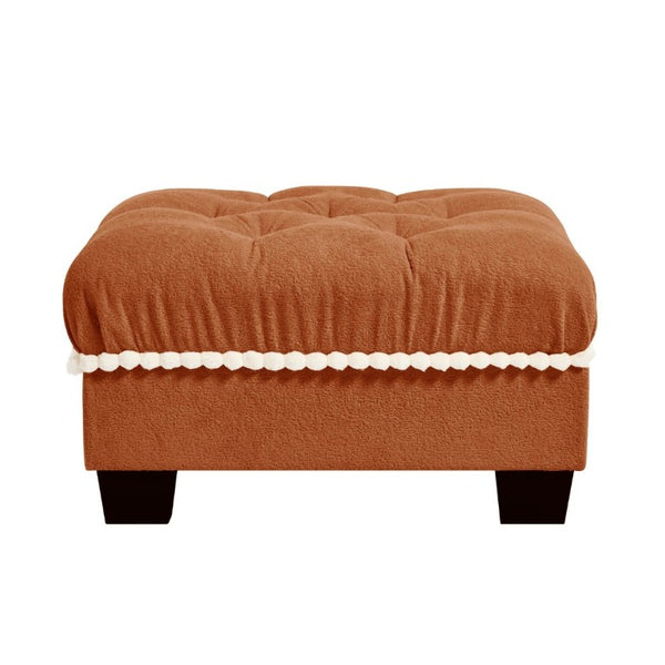 English Elm Ottoman Chenille Sectional Module with Tufted Seat Pom Trim and Modular Lounge Design Orange W714P478014