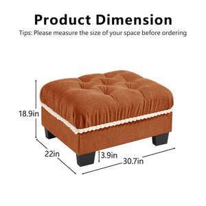 English Elm Ottoman Chenille Sectional Module with Tufted Seat Pom Trim and Modular Lounge Design Orange W714P478014