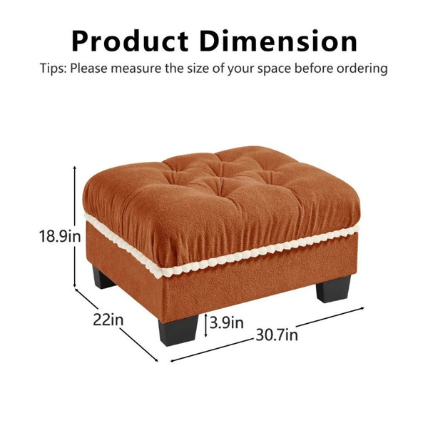 English Elm Ottoman Chenille Sectional Module with Tufted Seat Pom Trim and Modular Lounge Design Orange W714P478014