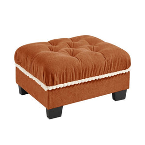 English Elm Ottoman Chenille Sectional Module with Tufted Seat Pom Trim and Modular Lounge Design Orange W714P478014