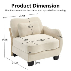 English Elm Rsf Sectional Sofa Plush Chenille Upholstered with Lumbar Pillows for Living Room Beige W714P499653