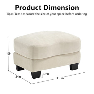 English Elm Ottoman Chenille Upholstered Footrest with Lumbar Pillow for Living Room Seating Beige W714P499662
