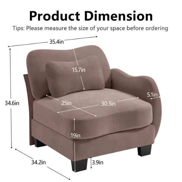 English Elm Rsf Sectional Sofa Plush Chenille Upholstered with Lumbar Pillows for Living Room Rose Dust W714P499750