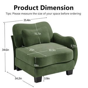 English Elm Rsf Sectional Sofa Plush Chenille Upholstered with Lumbar Pillows for Living Room Green W714P499780