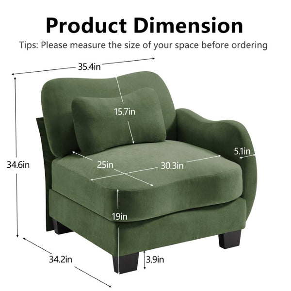 English Elm Rsf Sectional Sofa Plush Chenille Upholstered with Lumbar Pillows for Living Room Green W714P499780