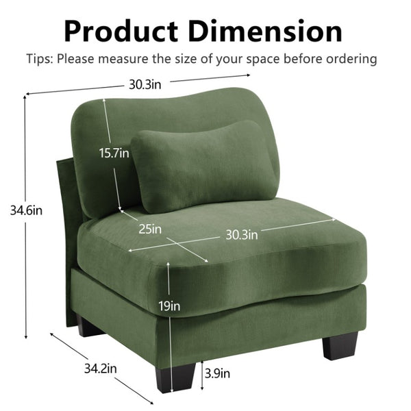 English Elm Armless Chenille Sofa with Lumbar Pillow for Compact Living Room Seating W714P499781