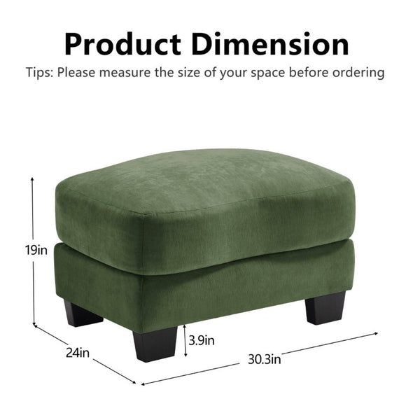 English Elm Ottoman Chenille Upholstered Footrest with Lumbar Pillow for Living Room Seating Green W714P499782