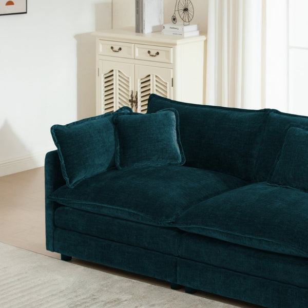 English Elm Upholstered Deep Seat Chenille Sofa with Toss Pillows for Living Room Comfort Blue W714P500997