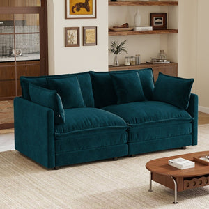 English Elm Upholstered Deep Seat Chenille Sofa with Toss Pillows for Living Room Comfort Blue W714P500997