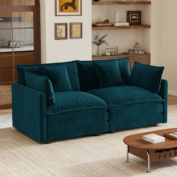 English Elm Upholstered Deep Seat Chenille Sofa with Toss Pillows for Living Room Comfort Blue W714P500997