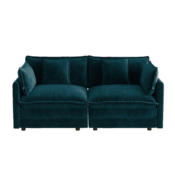 English Elm Upholstered Deep Seat Chenille Sofa with Toss Pillows for Living Room Comfort Blue W714P500997