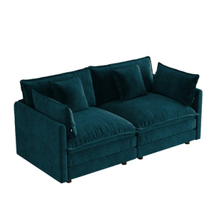 English Elm Upholstered Deep Seat Chenille Sofa with Toss Pillows for Living Room Comfort Blue W714P500997