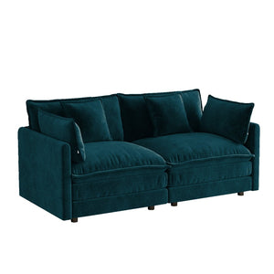 English Elm Upholstered Deep Seat Chenille Sofa with Toss Pillows for Living Room Comfort Blue W714P500997