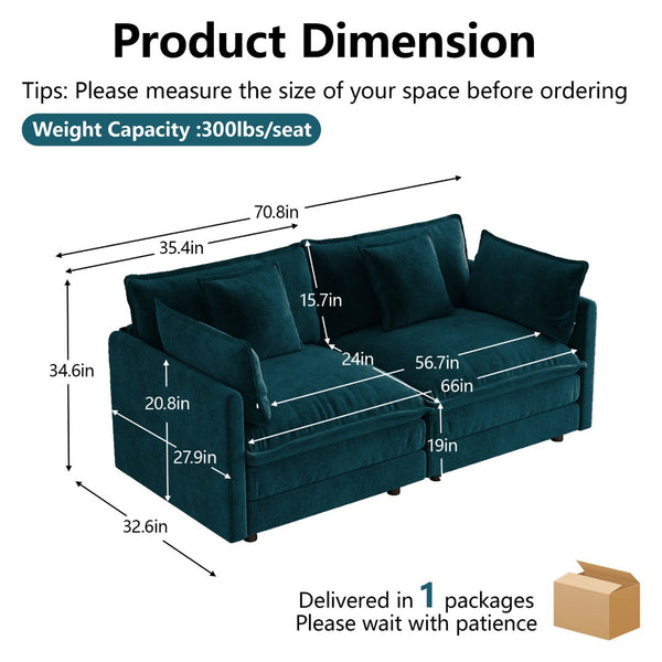 English Elm Upholstered Deep Seat Chenille Sofa with Toss Pillows for Living Room Comfort Blue W714P500997