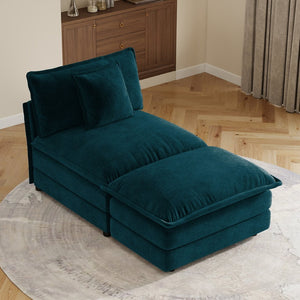 English Elm Allure Modular Chenille Sectional Unit with Ottoman Solid Wood Frame Living Room Seating Blue W714P501015