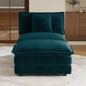English Elm Allure Modular Chenille Sectional Unit with Ottoman Solid Wood Frame Living Room Seating Blue W714P501015