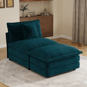 English Elm Allure Modular Chenille Sectional Unit with Ottoman Solid Wood Frame Living Room Seating Blue W714P501015