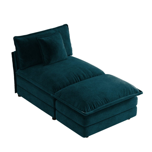 English Elm Allure Modular Chenille Sectional Unit with Ottoman Solid Wood Frame Living Room Seating Blue W714P501015