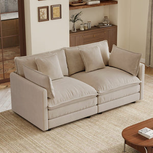 English Elm Upholstered Deep Seat Chenille Sofa with Toss Pillows for Living Room Comfort Light Coffee W714P501023