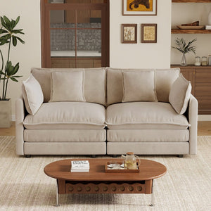 English Elm Upholstered Deep Seat Chenille Sofa with Toss Pillows for Living Room Comfort Light Coffee W714P501023