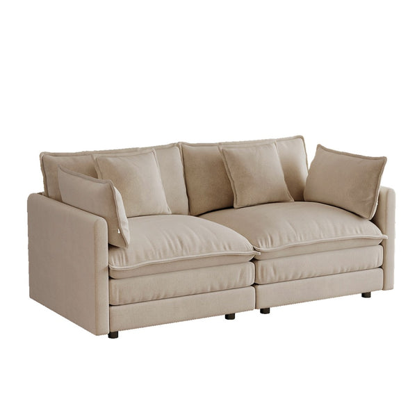 English Elm Upholstered Deep Seat Chenille Sofa with Toss Pillows for Living Room Comfort Light Coffee W714P501023