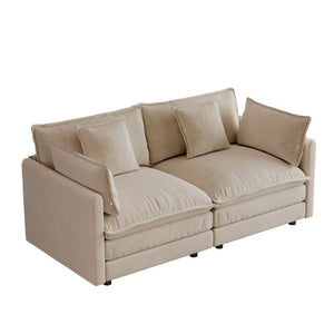 English Elm Upholstered Deep Seat Chenille Sofa with Toss Pillows for Living Room Comfort Light Coffee W714P501023
