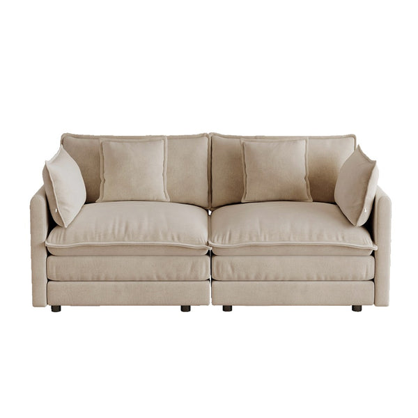 English Elm Upholstered Deep Seat Chenille Sofa with Toss Pillows for Living Room Comfort Light Coffee W714P501023