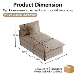 English Elm Allure Modular Chenille Sectional Unit with Ottoman Solid Wood Frame Living Room Seating Light Coffee W714P501028