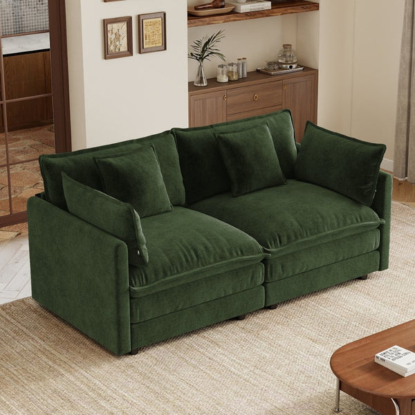 English Elm Upholstered Deep Seat Chenille Sofa with Toss Pillows for Living Room Comfort Green W714P501032