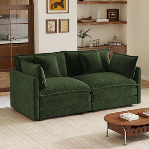 English Elm Upholstered Deep Seat Chenille Sofa with Toss Pillows for Living Room Comfort Green W714P501032